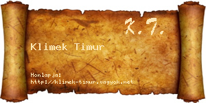 Klimek Timur névjegykártya